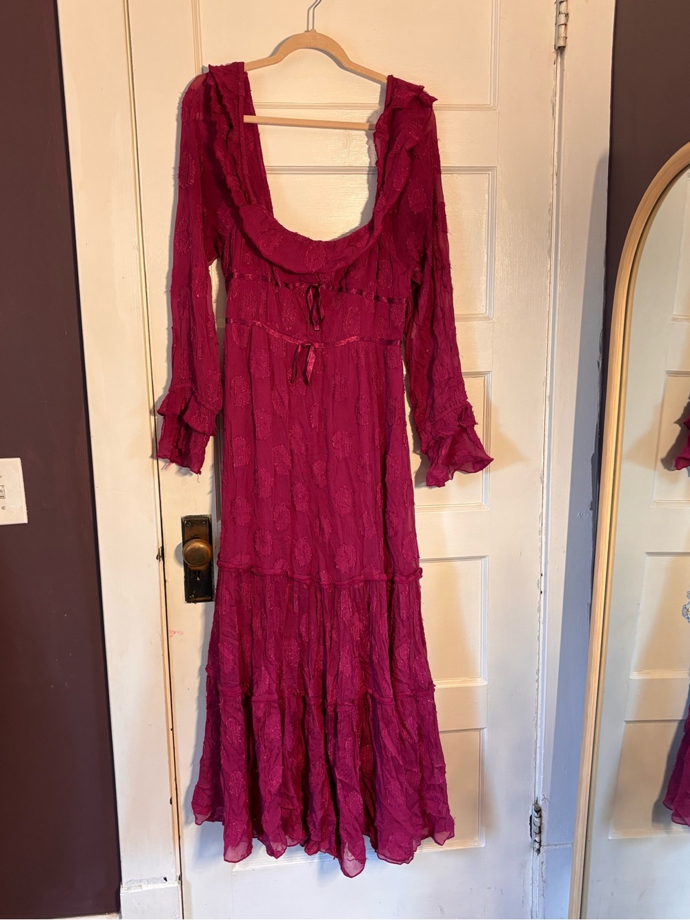 Women's Long Magenta Ruffle Maxi Dress Free People